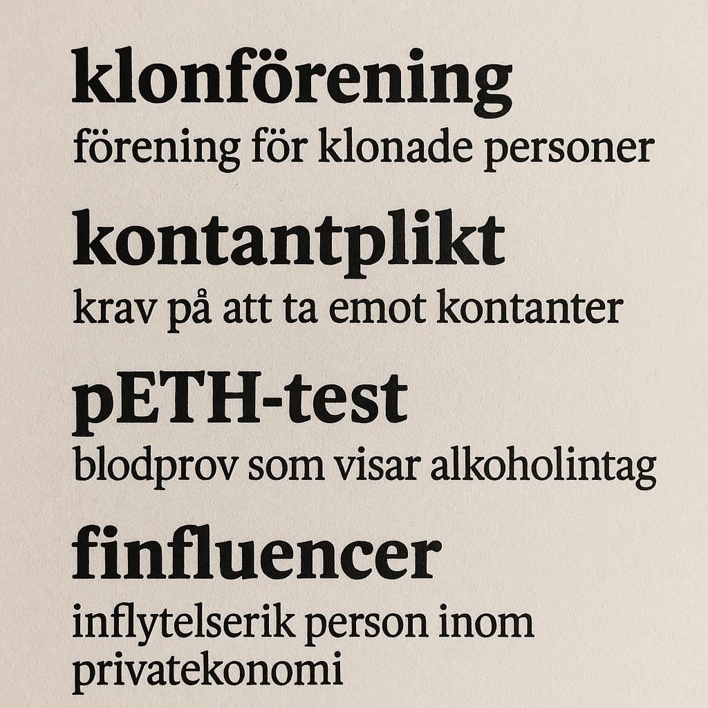 Fyra nya ord som speglar Sverige 2024 från klonförening och kontantplikt till peth test och finfluencer